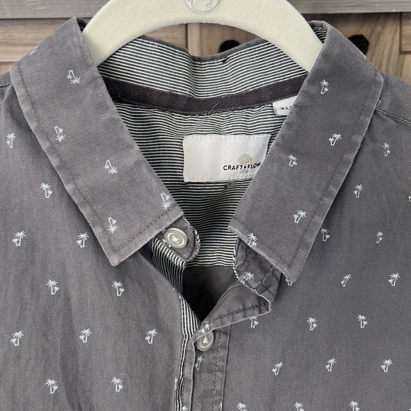 Craft Flow XL Mens Button Down short sleeve grey shirt Palm Trees Grey - Picture 2 of 4